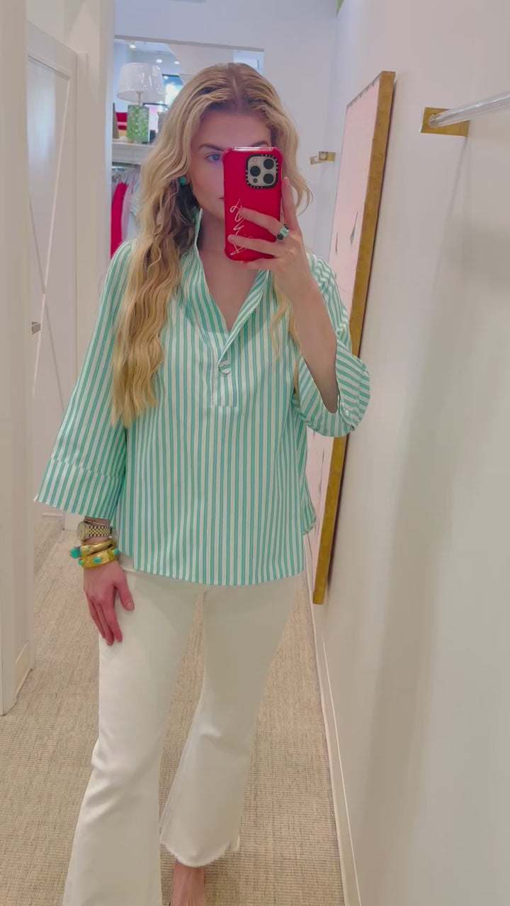 Effie Blouse | Turqoise Stripe