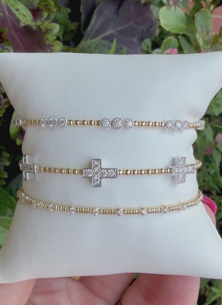 14kt White & Yellow Gold .5ct Diamond Triple Bezel Station Flex Bangle BV84WY