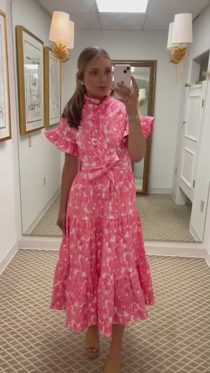 Sadie Maxi Dress | Hot Pink Hibiscus Jacquard