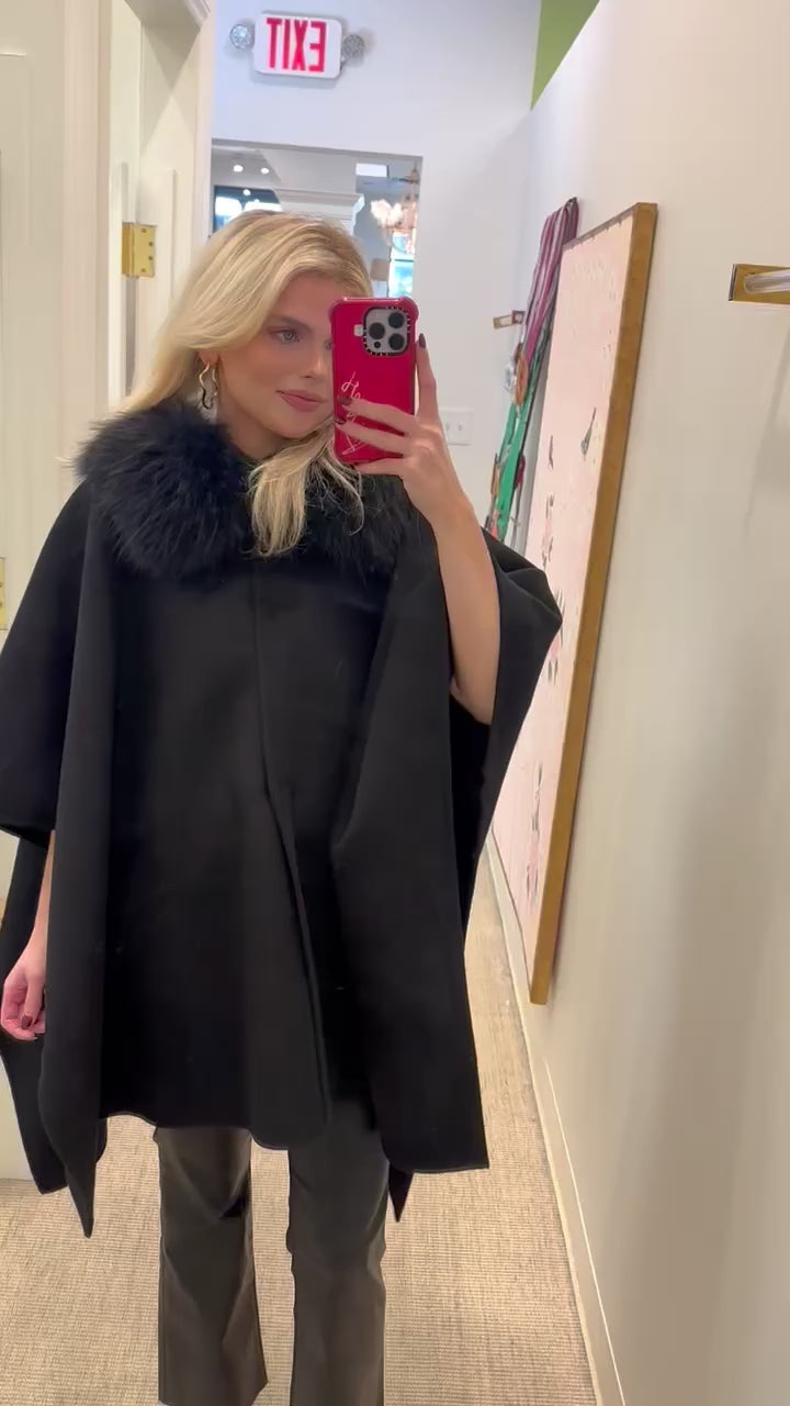 Cashmere Cape with Detachable Fur Collar | +Colors