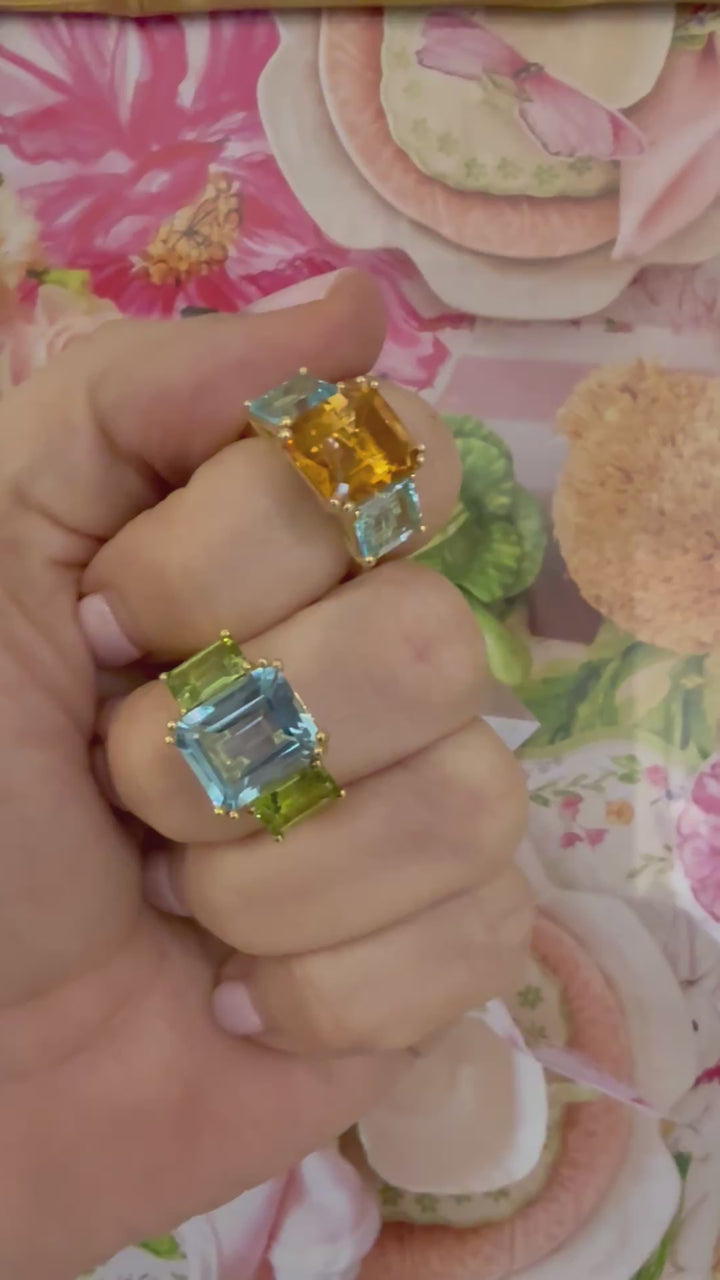 RZ7560 3 Stone Ring with Citrine & Blue Topaz