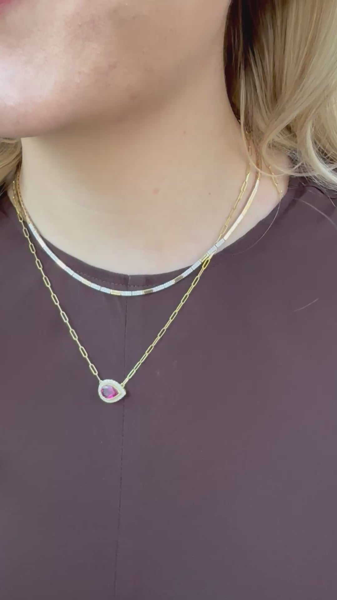 14kt Gold Tubular Necklace with .35ct Diamonds NZ7818