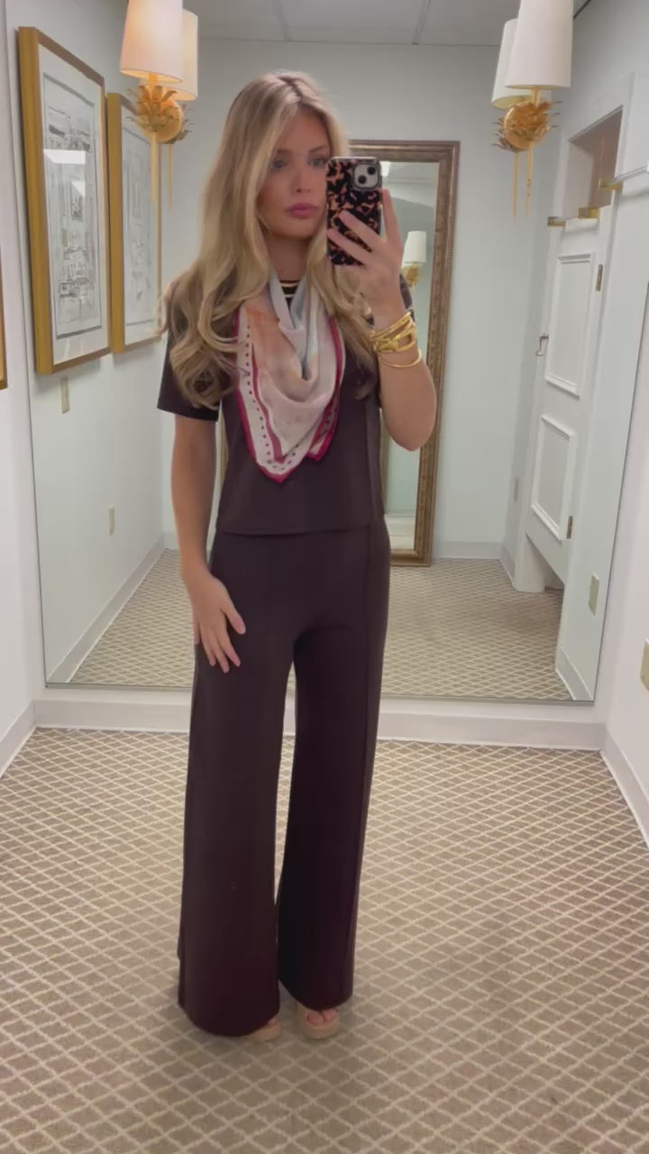 Ponte Knit Standard Wide Leg Pant | Chocolate