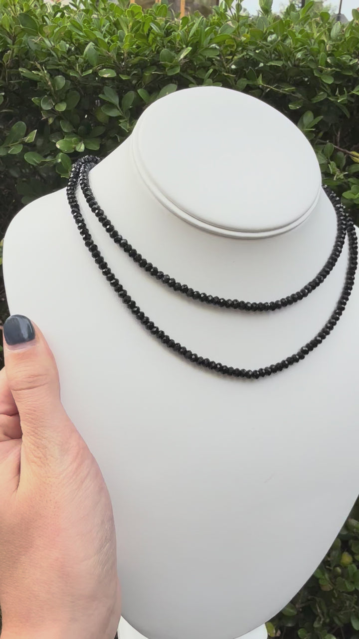 Double Wrap Diamond Cut Beaded Necklace | Onyx