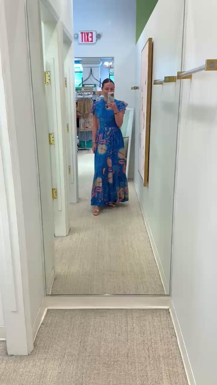 Mock Neck Flutter Maxi | Antico Blue