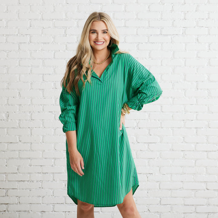 Preppy Dress | Fall Stripe Green
