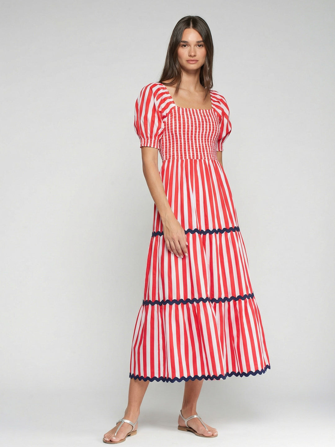 Smocked Maxi Dress | Red & White Stripe Charlotte's Inc Smocked Maxi Dress | Red & White Stripe Charlotte's Inc