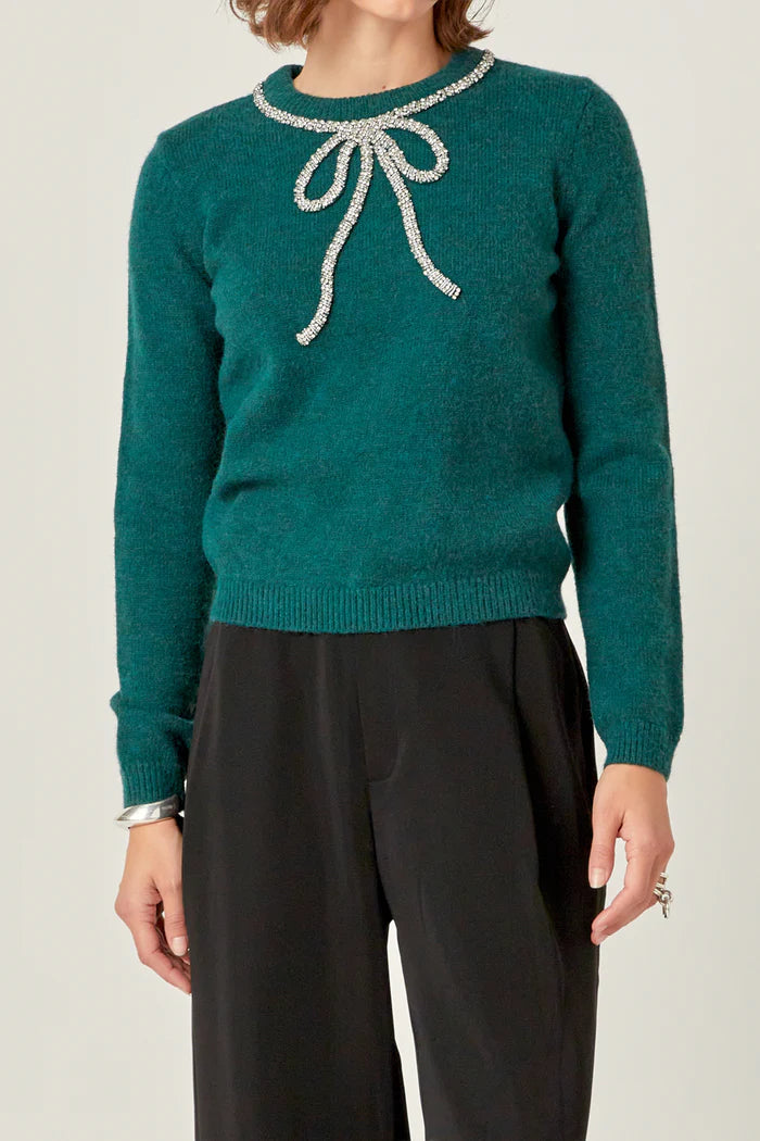 Rhinestone Bow Sweater