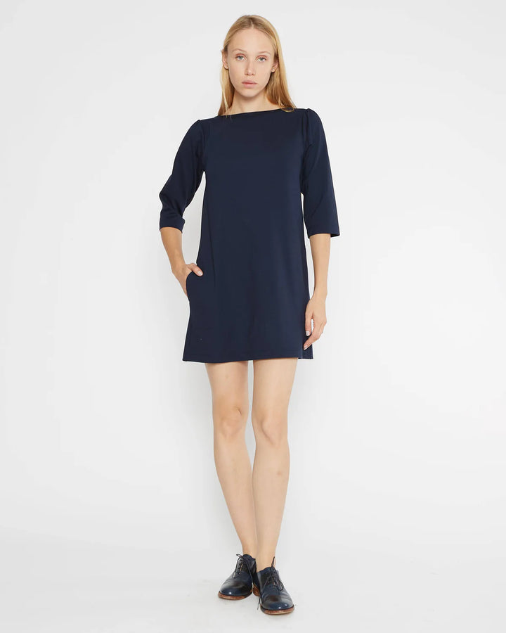 Ponte Knit A-Line Dress | Navy