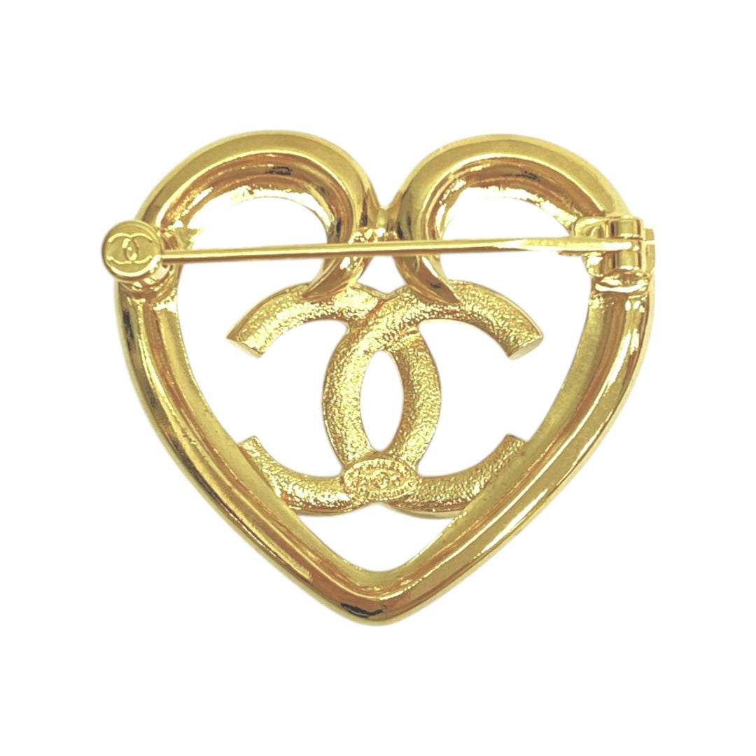 Chanel CC Logo Heart Rhinestone Brooch