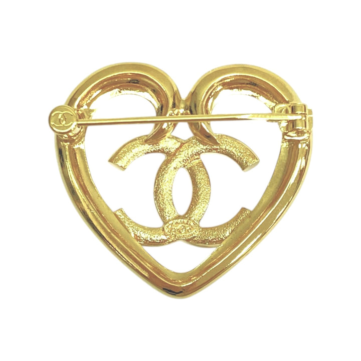 Chanel CC Logo Heart Rhinestone Brooch