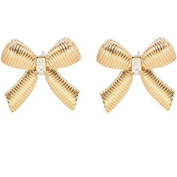 Textured Bow and Baguette Earrings
