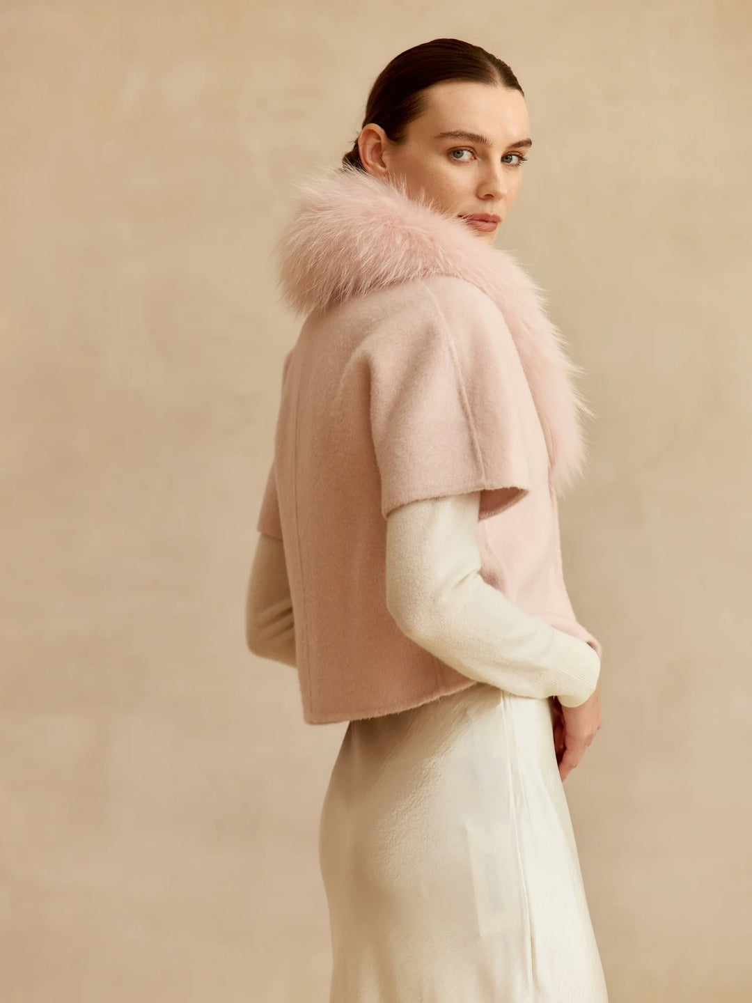 Short-Sleeve Jacket with Fur Collar | Blush
