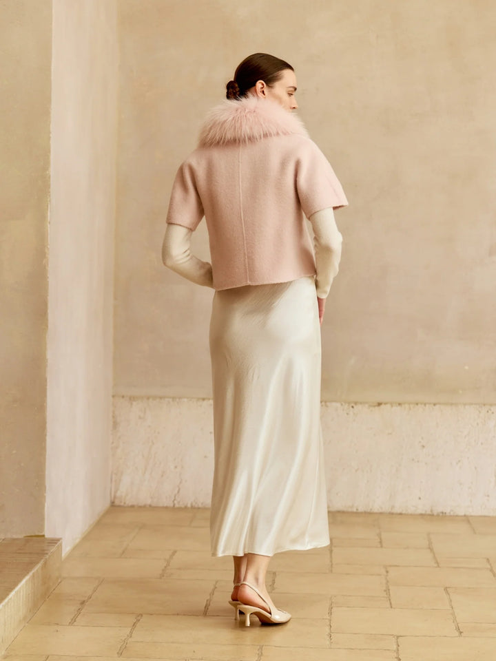 Short-Sleeve Jacket with Fur Collar | Blush