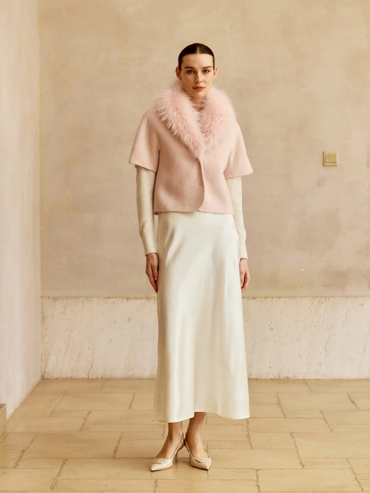 Short-Sleeve Jacket with Fur Collar | Blush