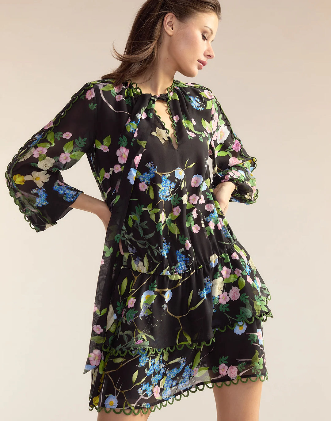 Delilah Silk Dress | Black Floral