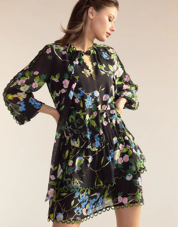 Delilah Silk Dress | Black Floral