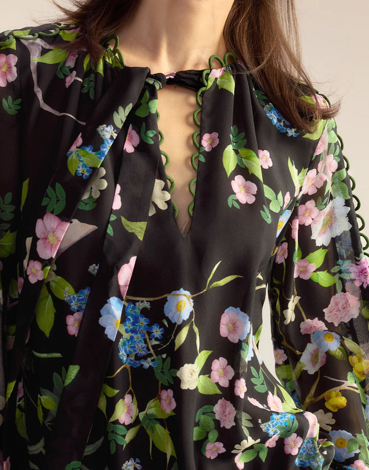 Delilah Silk Dress | Black Floral