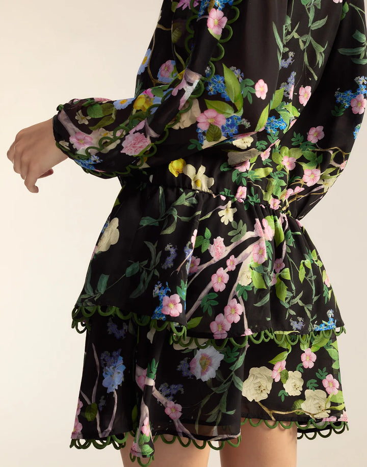 Delilah Silk Dress | Black Floral
