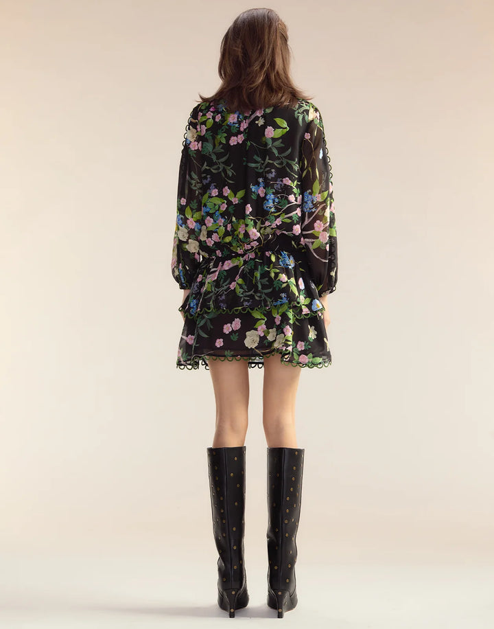 Delilah Silk Dress | Black Floral