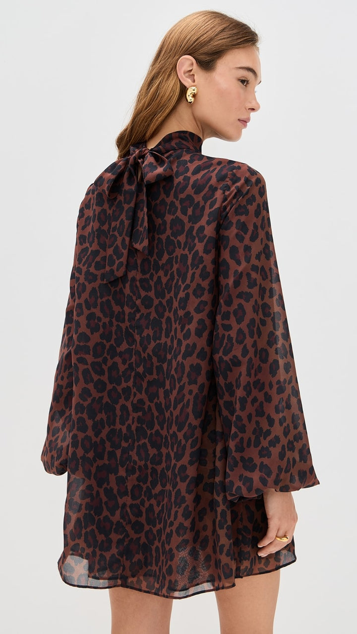 Joplin Chiffon Mini Dress | Choco Brown Leopard