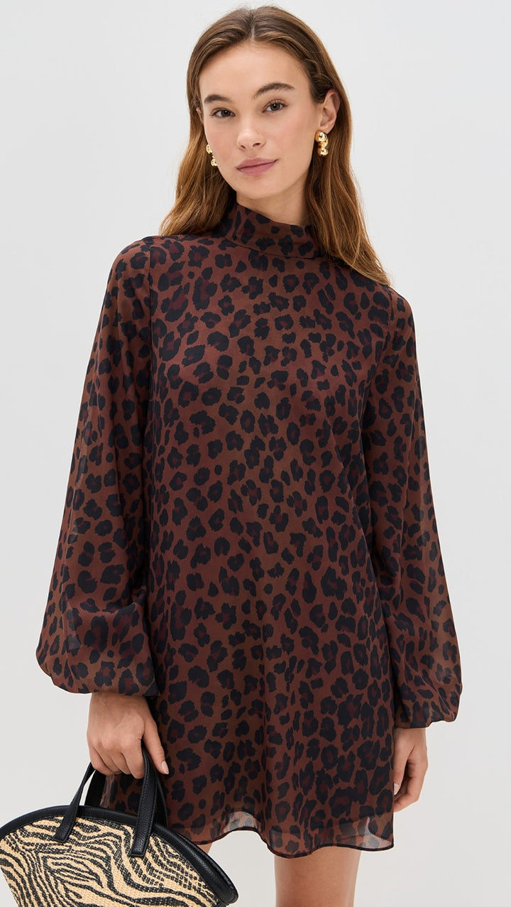 Joplin Chiffon Mini Dress | Choco Brown Leopard