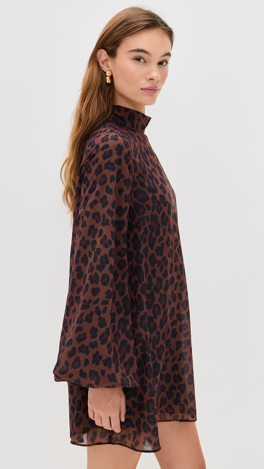 Joplin Chiffon Mini Dress | Choco Brown Leopard