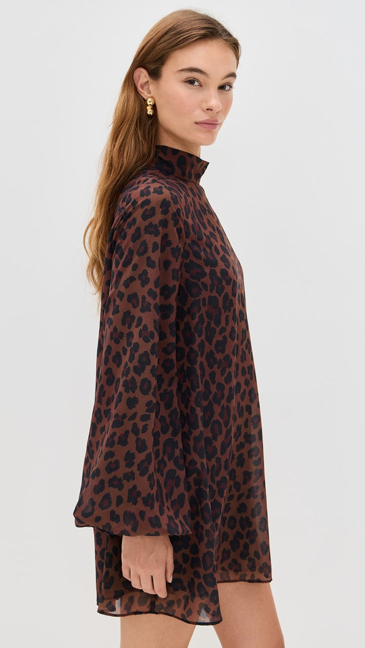 Joplin Chiffon Mini Dress | Choco Brown Leopard