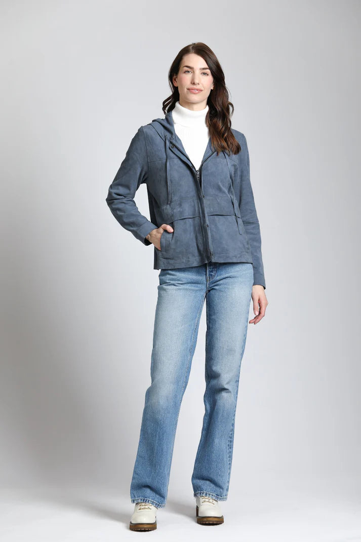 Double Faced Snap Front Hooded Jacket | Stone Blue