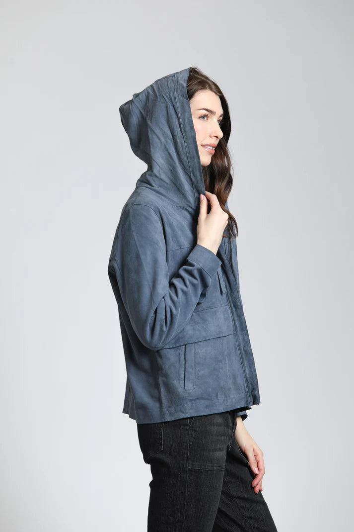 Double Faced Snap Front Hooded Jacket | Stone Blue