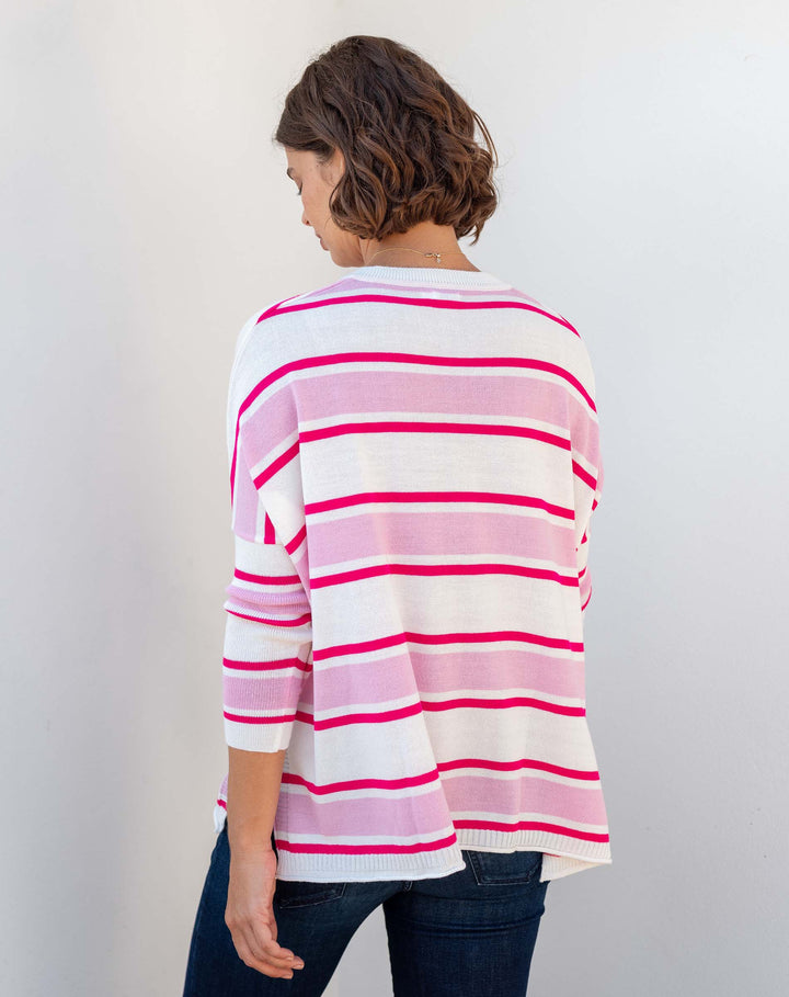 Catalina V-Neck Sweater | Pink Stripe