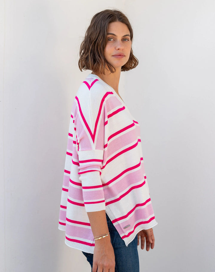 Catalina V-Neck Sweater | Pink Stripe