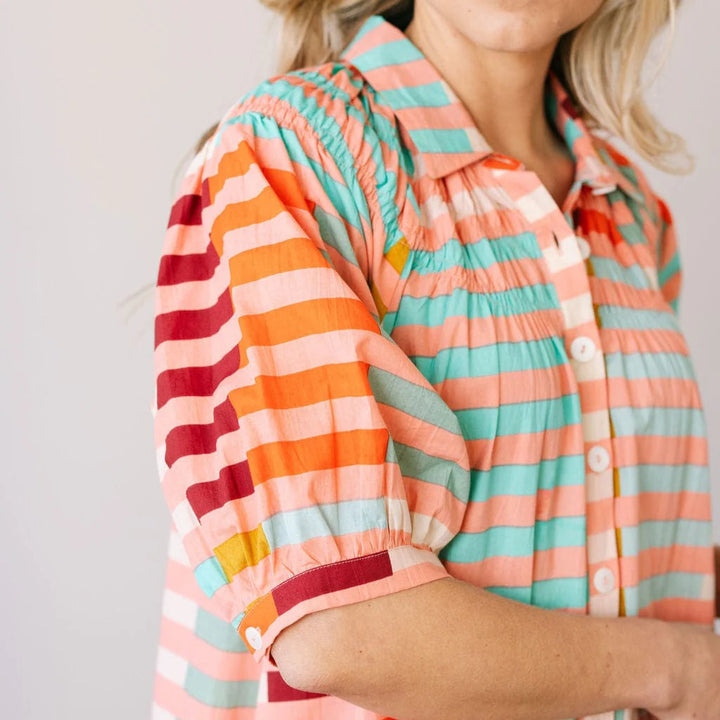 Oasis Dress | Apricot Colorful Stripe