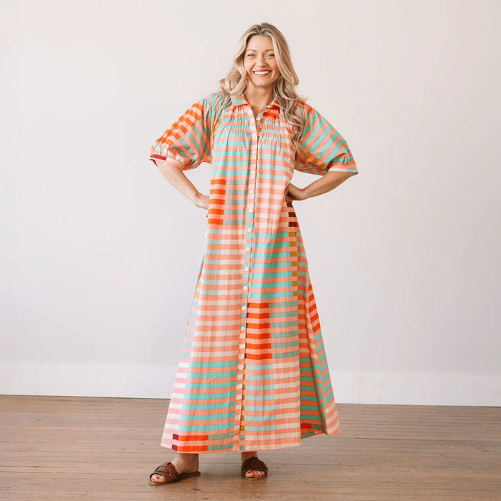 Oasis Dress | Apricot Colorful Stripe