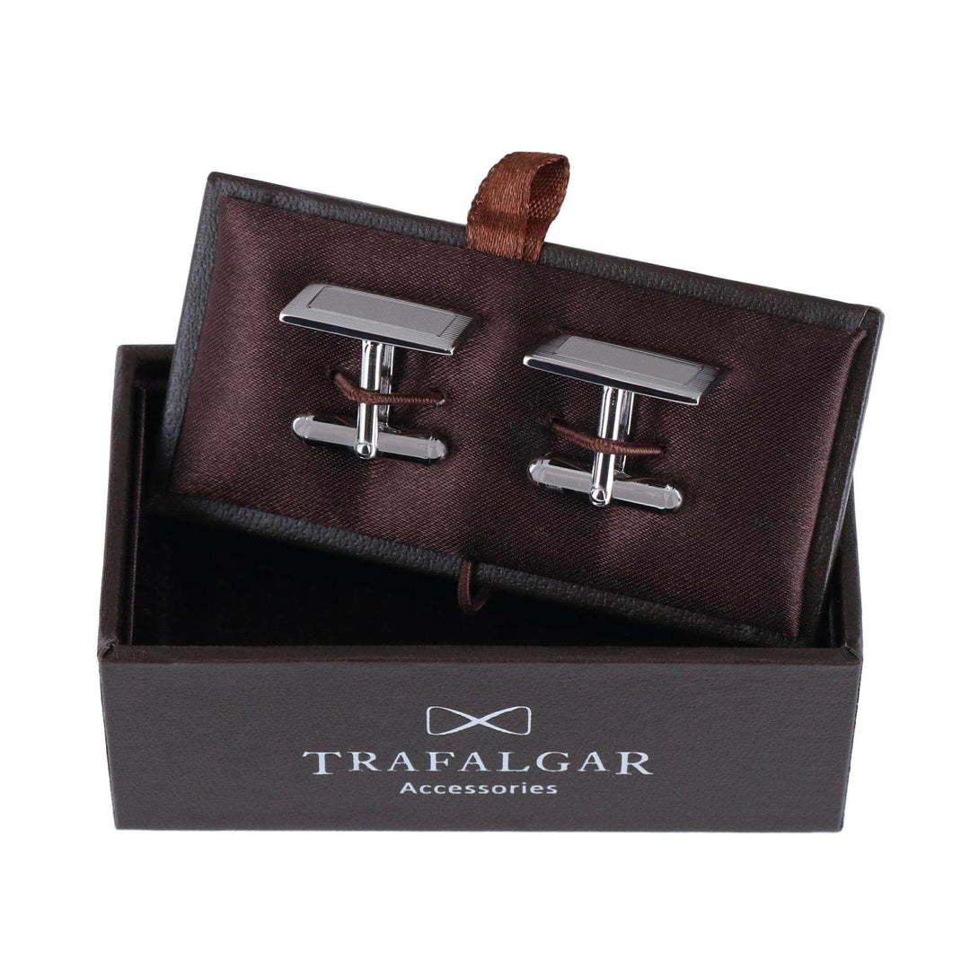 Trafalgar Sterling Silver Rectangle Engine Turned Cufflinks