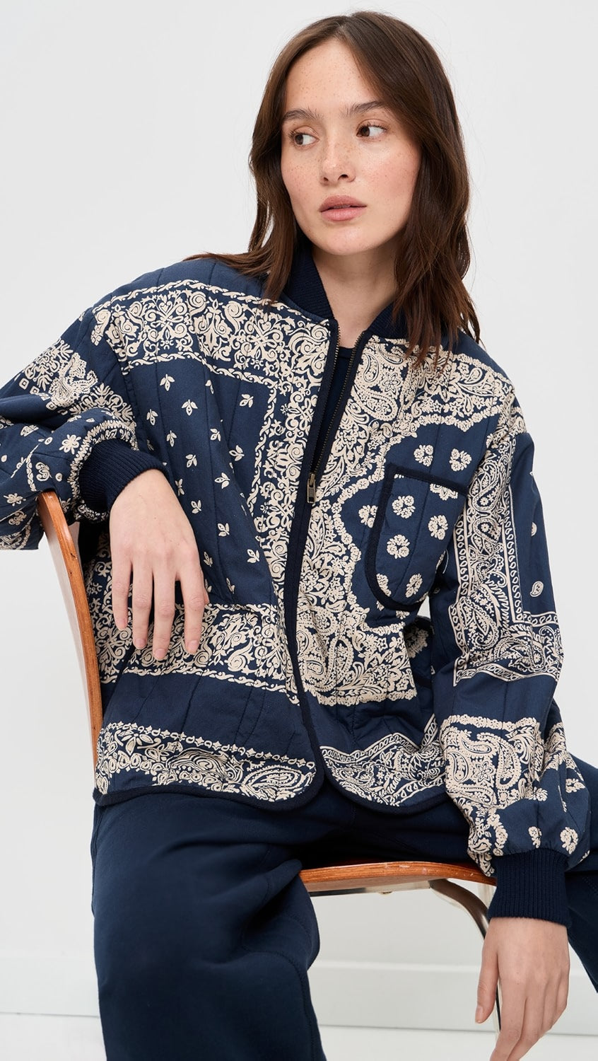 The Quilted Bomber Jacket | Navy Bandana