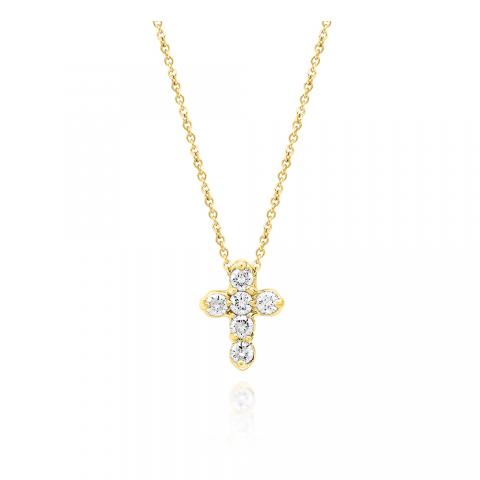 14kt Gold Mini .28ct Diamond Cross Necklace N3740