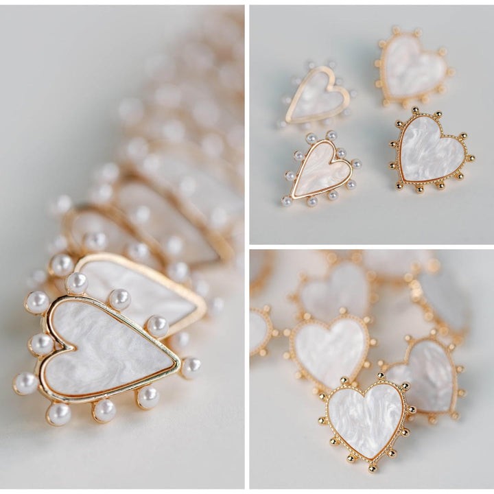 Studded Pink Tortoise Heart Earrings