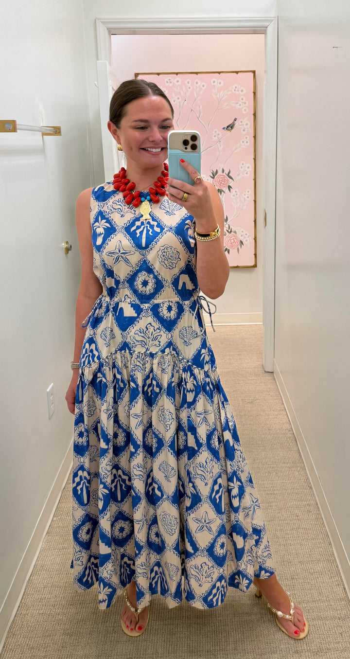 Sleeveless Piped Maxi Dress | Blue Asterias