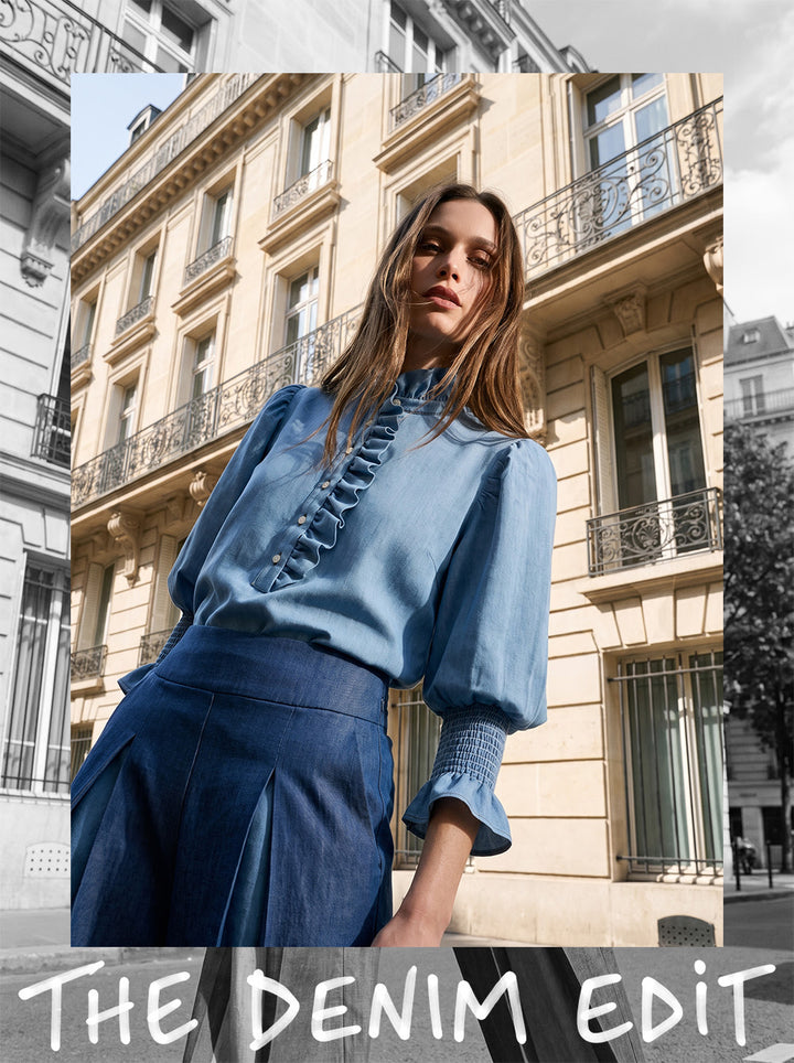 Denim Ruffled Shirt  | Blue