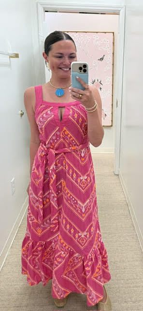 Embroidered Maxi Dress | Fucshia & Orange
