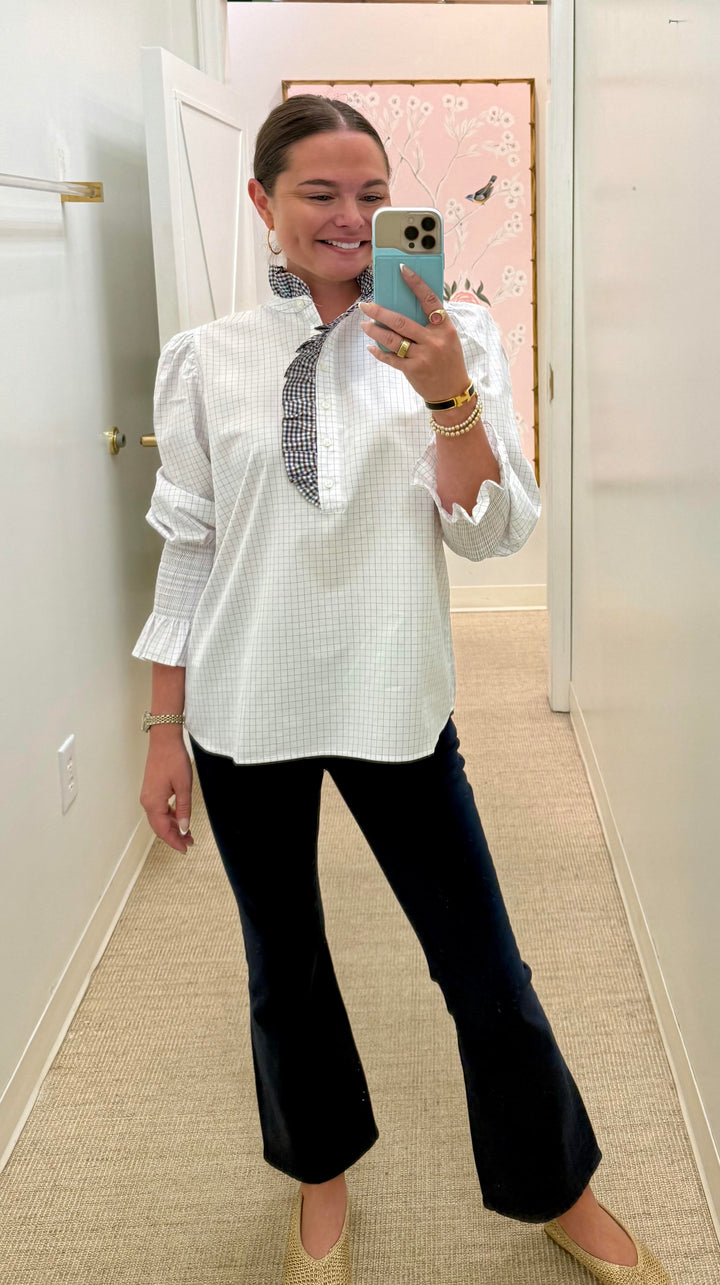 Ruffle Plaid Shirt | White and Brown