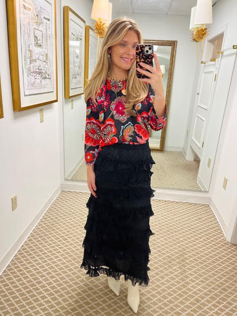 The Winter Mesh Flounce Skirt | Black