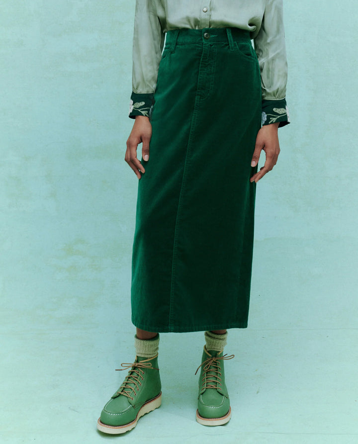 Velvet Column Skirt | Emerald