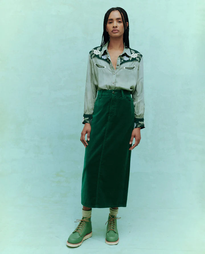 Velvet Column Skirt | Emerald