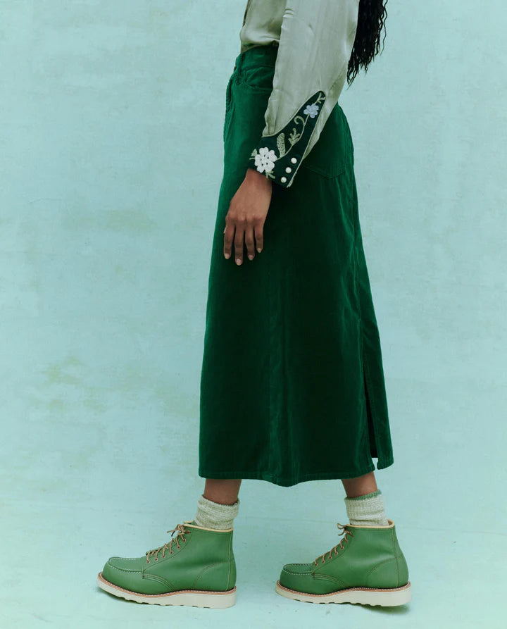 Velvet Column Skirt | Emerald