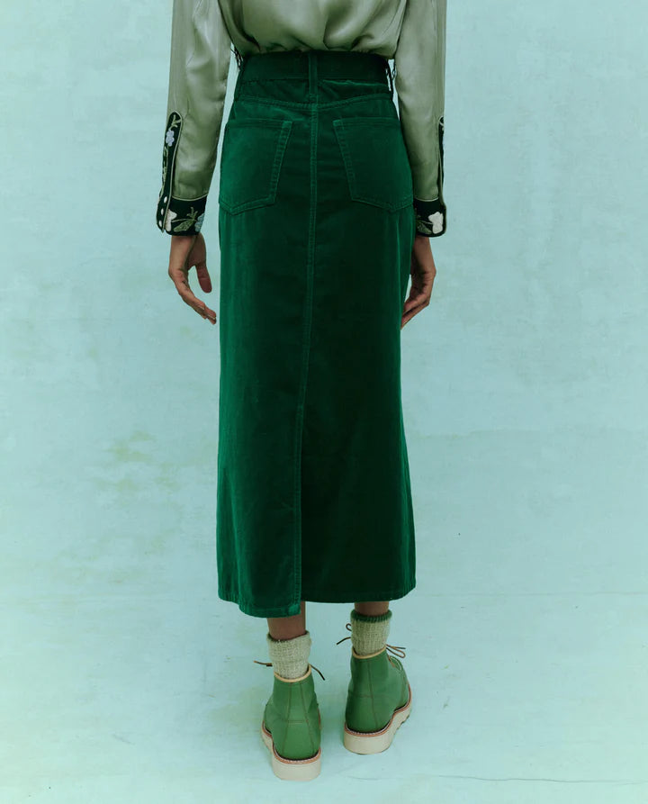Velvet Column Skirt | Emerald