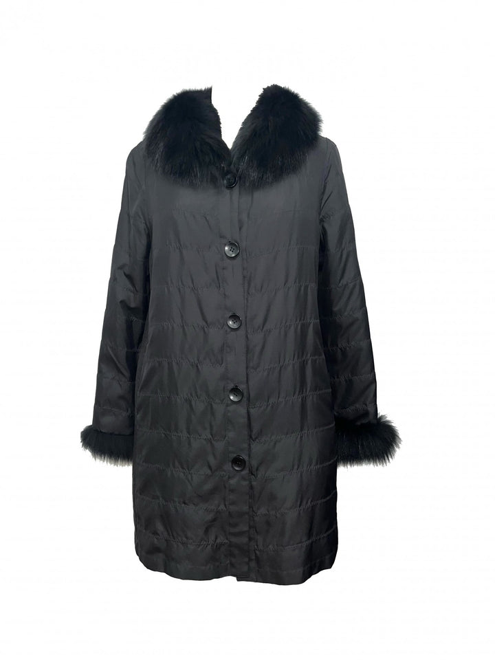 Genuine Fox Fur Reversible Coat | Black