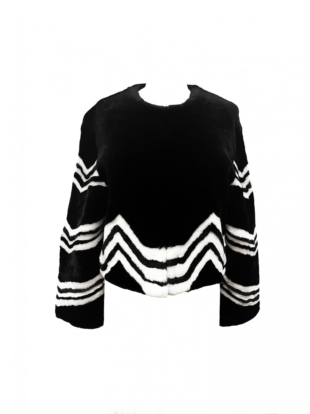 Sheared Lamb Double Face Jacket With Geometric Print | Black & Cream