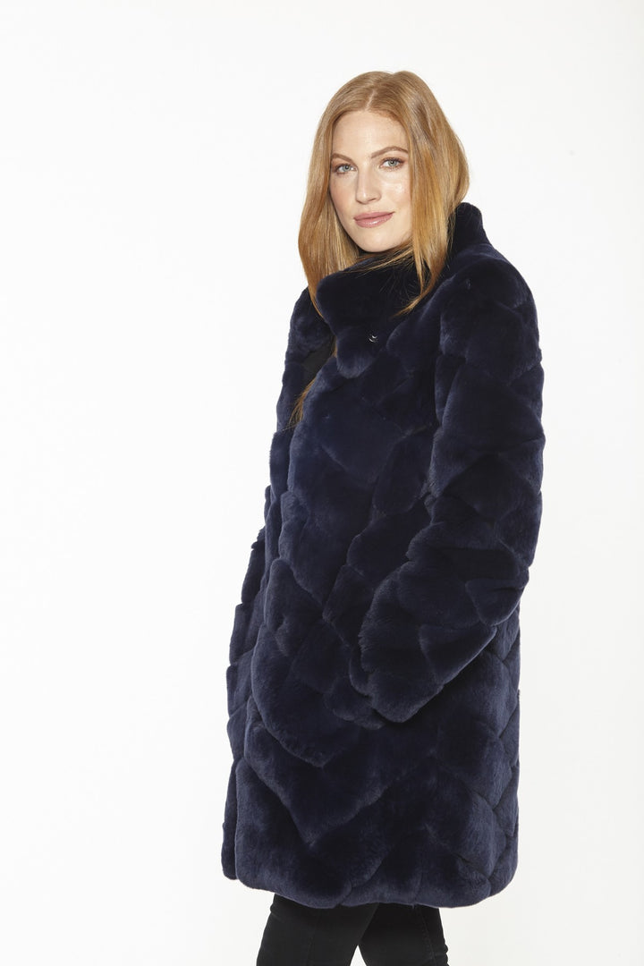 Genuine Rex Rabbit Jacket | Black Chevron